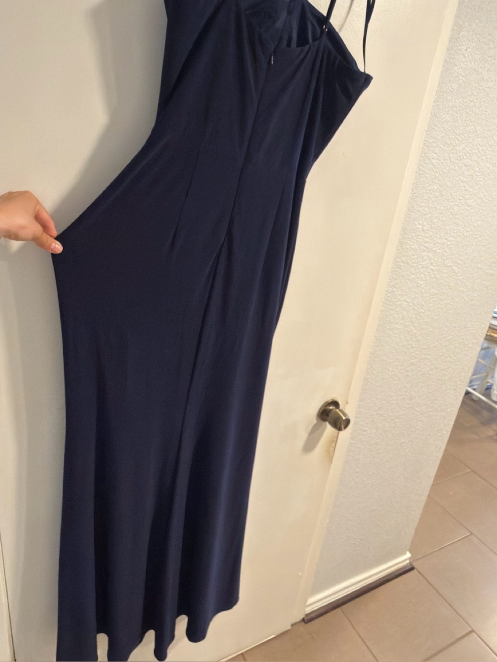 Xscape Navy Halter Maxi Dress with Rosette Neckline - Picture 6 of 7